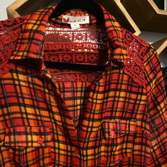 Excuse Me Miss Warm Plaid Tie Front Blouse - Picture 2 of 5